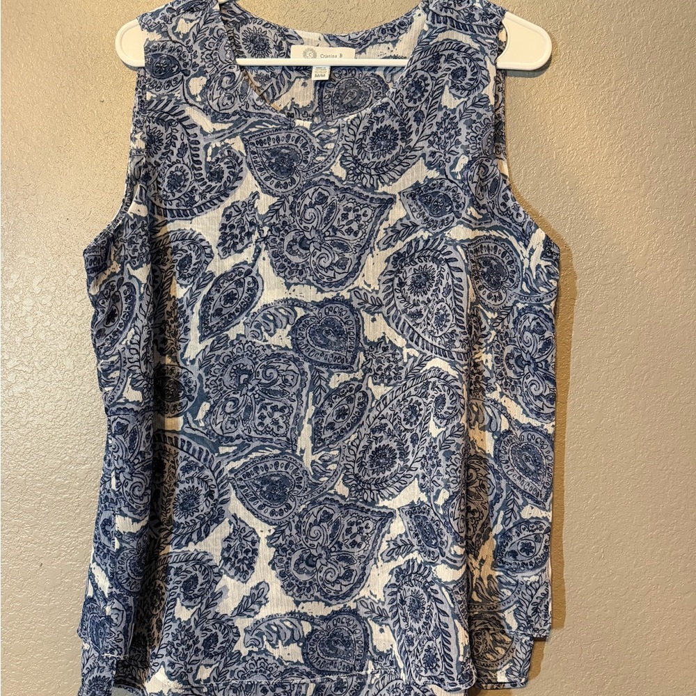 Cristina B Theory Navy and White Paisley Sleeveless Tank